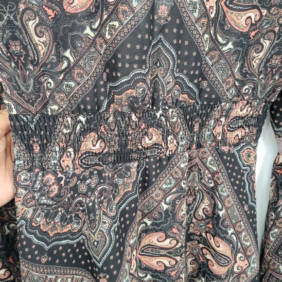 Free People Paisley Kimono Smocked Moonlight Bay Dress Mesh Belle Sleeve 2 Women - Picture 9 of 15